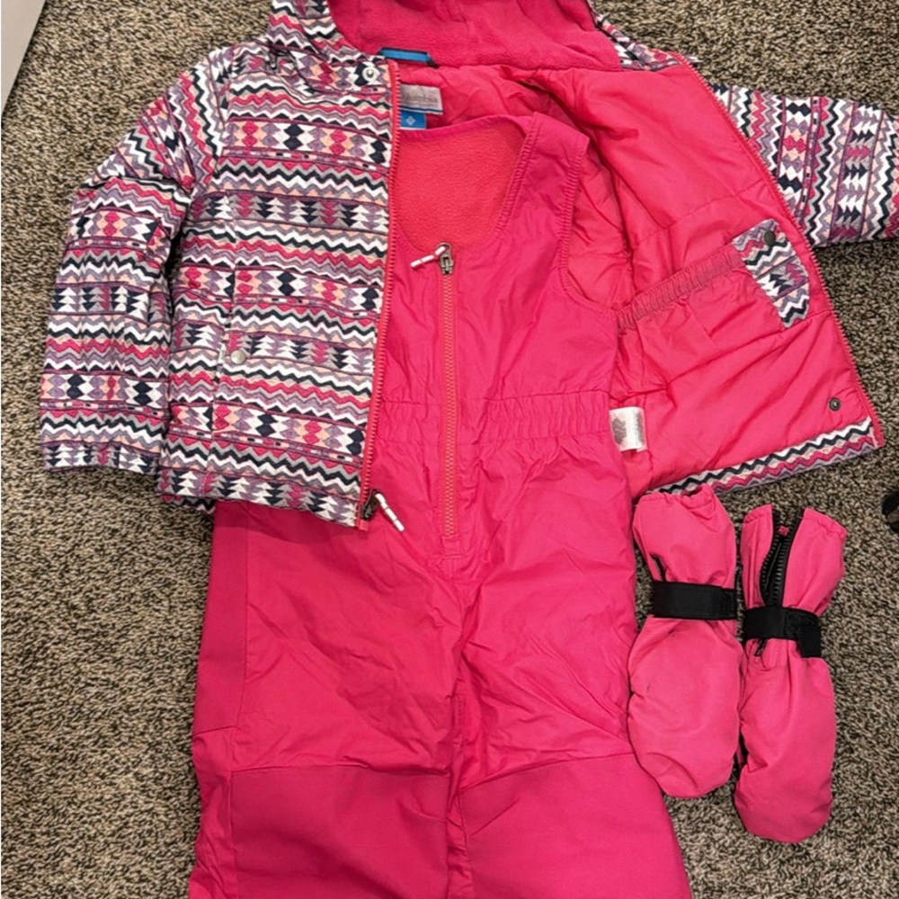Columbia toddler 4 Pink and Patterned Snowsuit with Mittens